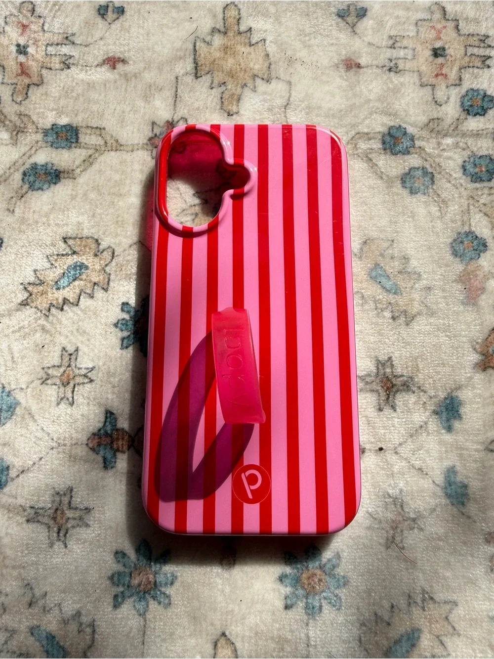 LOOPY iPhone 16  Pink Red Striped Phone Case with Grip